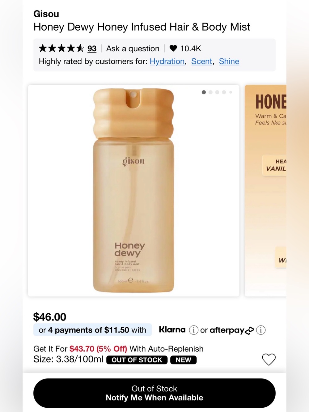Gisou Honey Dewy Hair & Body Mist